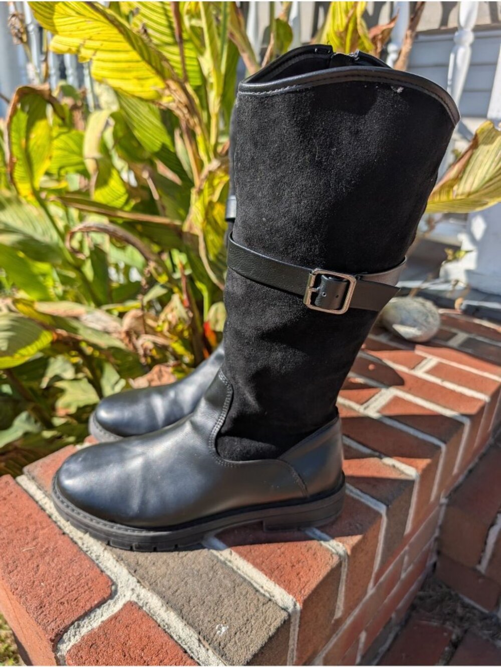 Women's Black Knee-high Riding Boots Size 6 Faux Leather & Suede Western